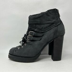 Apepazza Strasburgo Boot Black Women Size 7 High Heel Buckles Back Zip Moto Mid
